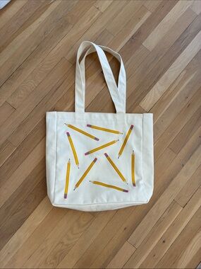 Canvas Pencil Print Tote Bag in Cream